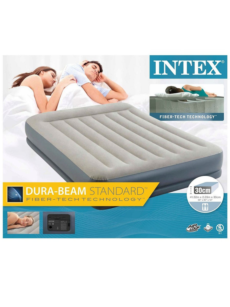 64418 intex надувная кровать comfort plush 152х203х56см встроенный насос 220v