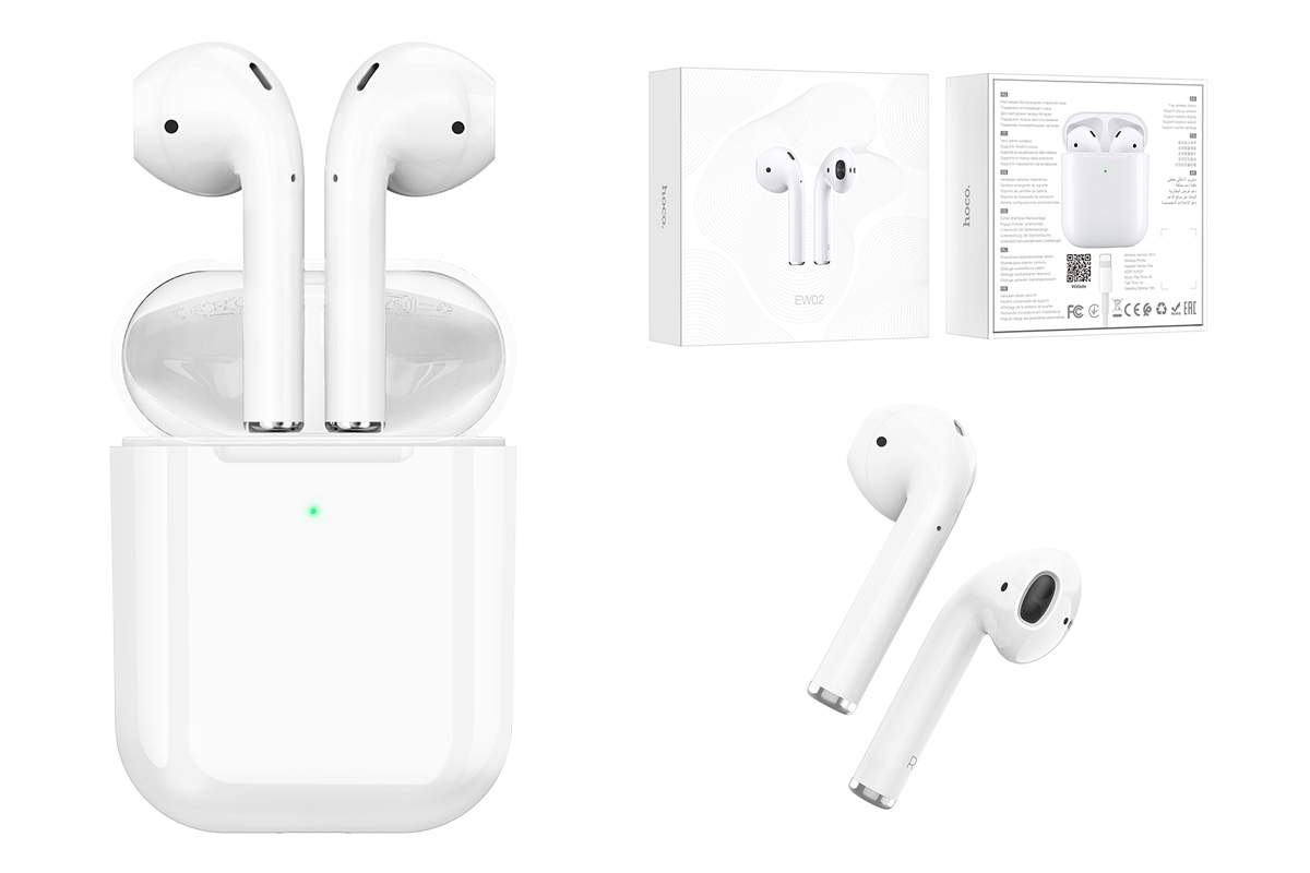 Наушники HOCO EW02 Plus True wireless BT headset беспроводные Bluetooth 350mAh белые, купить в Москве, цены в интернет-магазинах на Мегамаркет