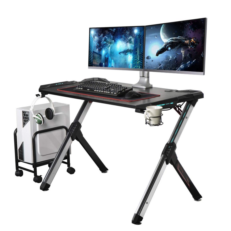 Компьютерный стол (для геймеров) Eureka R1 S с RGB подсветкой, чёрный