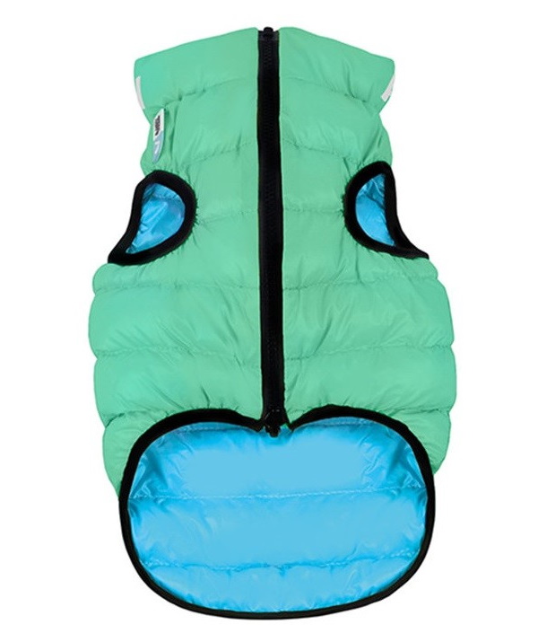 Куртка для собак AiryVest Lumi, двухсторонняя, зелено-голубая, светится в темноте, S35