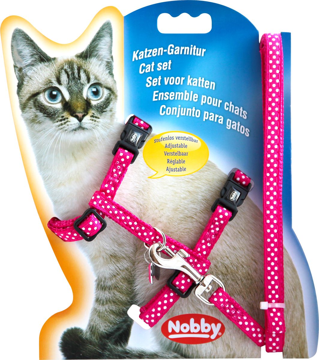 Шлейка с поводком для кошек Nobby Горошек обхват 19-22 см, розовый
