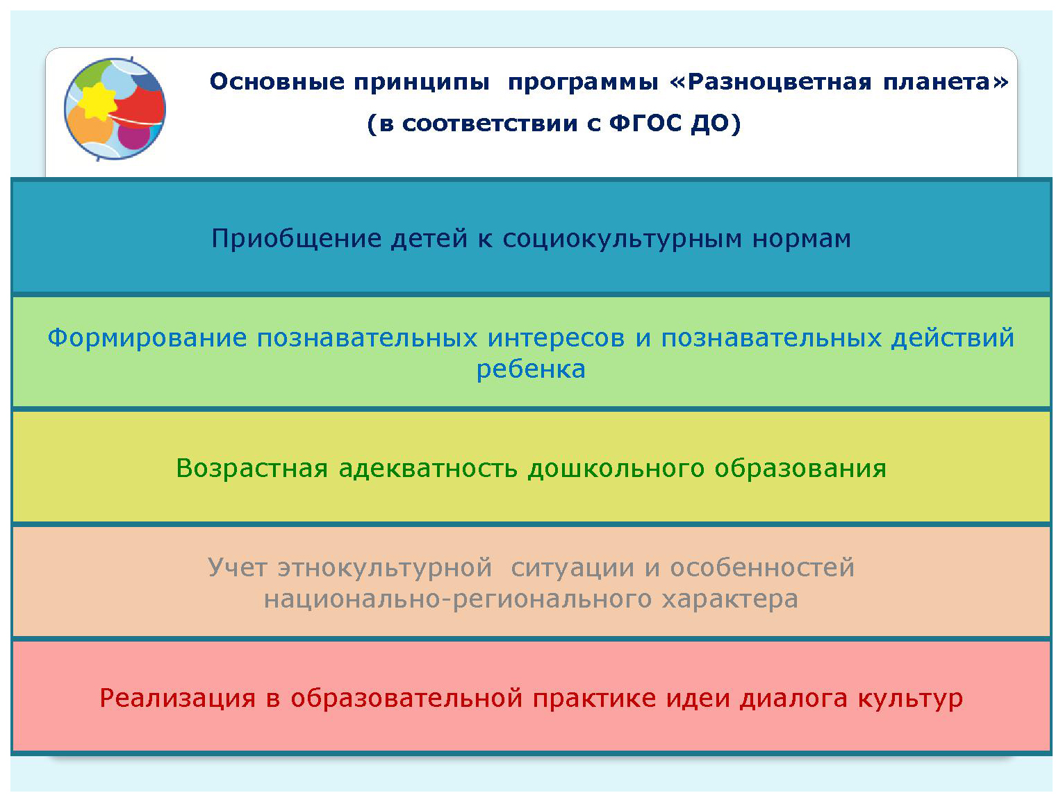 Основные принципы программы. Программа разноцветная Планета. Разноцветная Планета программа дошкольного образования. Программа разноцветная Планета в детском саду. Основные идеи программы разноцветная Планета.