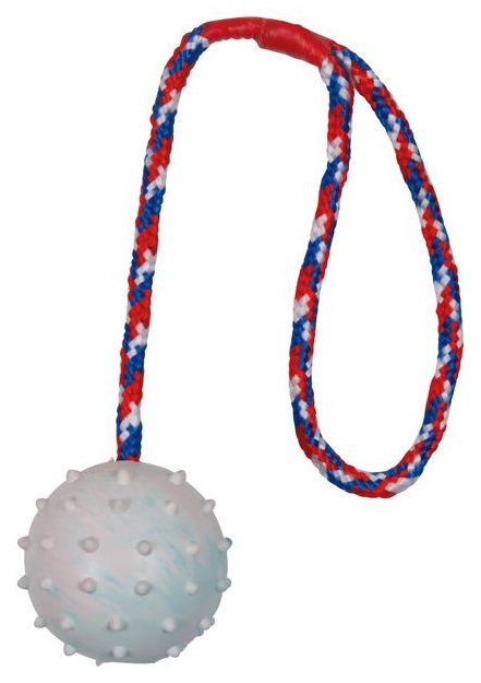 Грейфер для собак TRIXIE Мяч на веревке, белый, красный, синий, 7х30 см