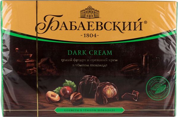 Набор конфет dark cream Бабаевский цельный фундук и ореховый крем в темном шоколаде 200 г