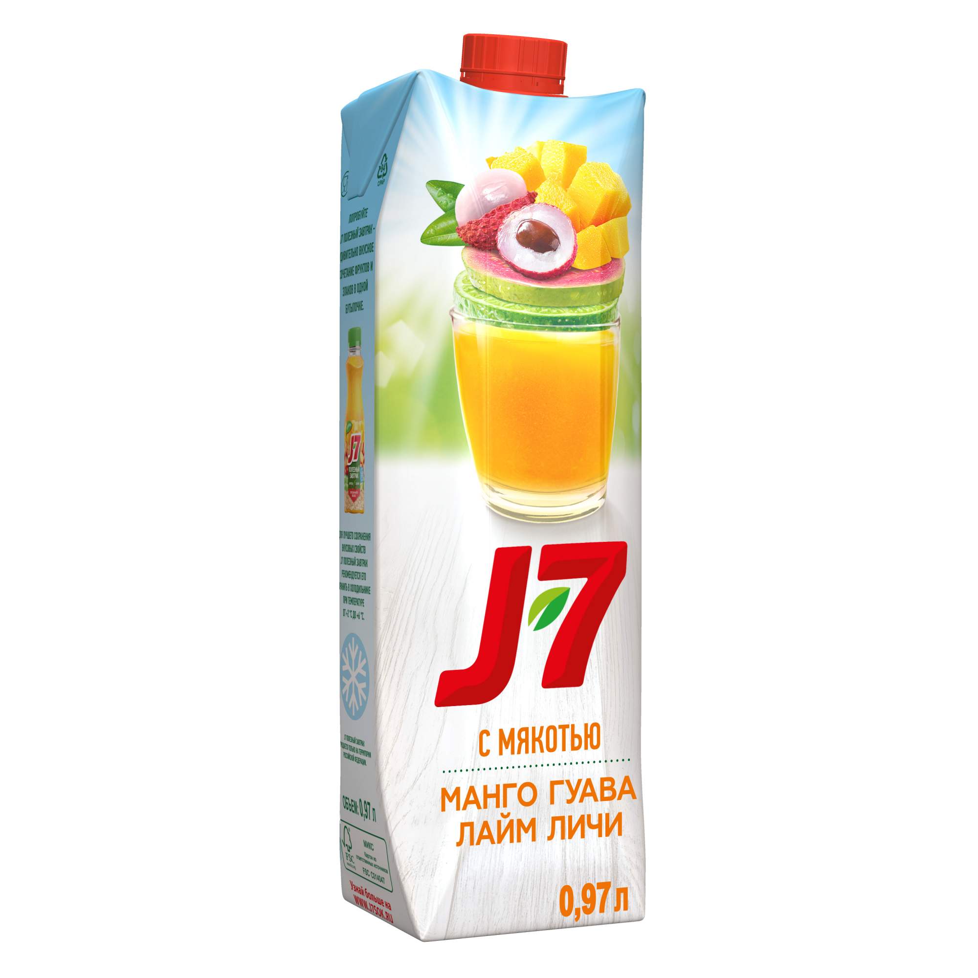 Напиток  J7  сокосодержащий лайм-личи-манго-гуава 0.97 л