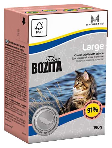 Консервы для кошек BOZITA Feline Large, для крупных пород, с лососем в желе, 190г
