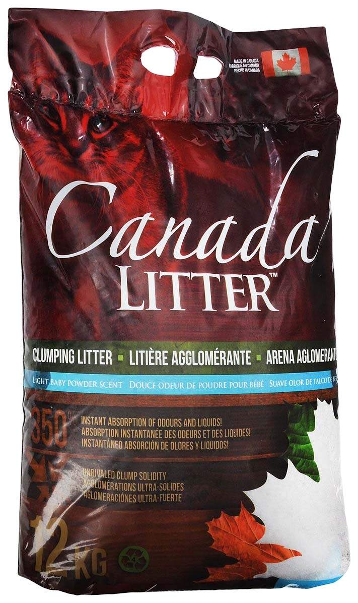 Комкующийся наполнитель для кошек Canada Litter Запах на замке, детская присыпка, 12 кг