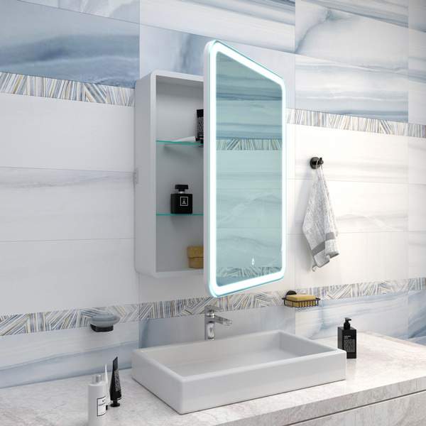 Шкаф-зеркало Joki Bubble 60х80, правый, c подсветкой и диммером, цвет белый