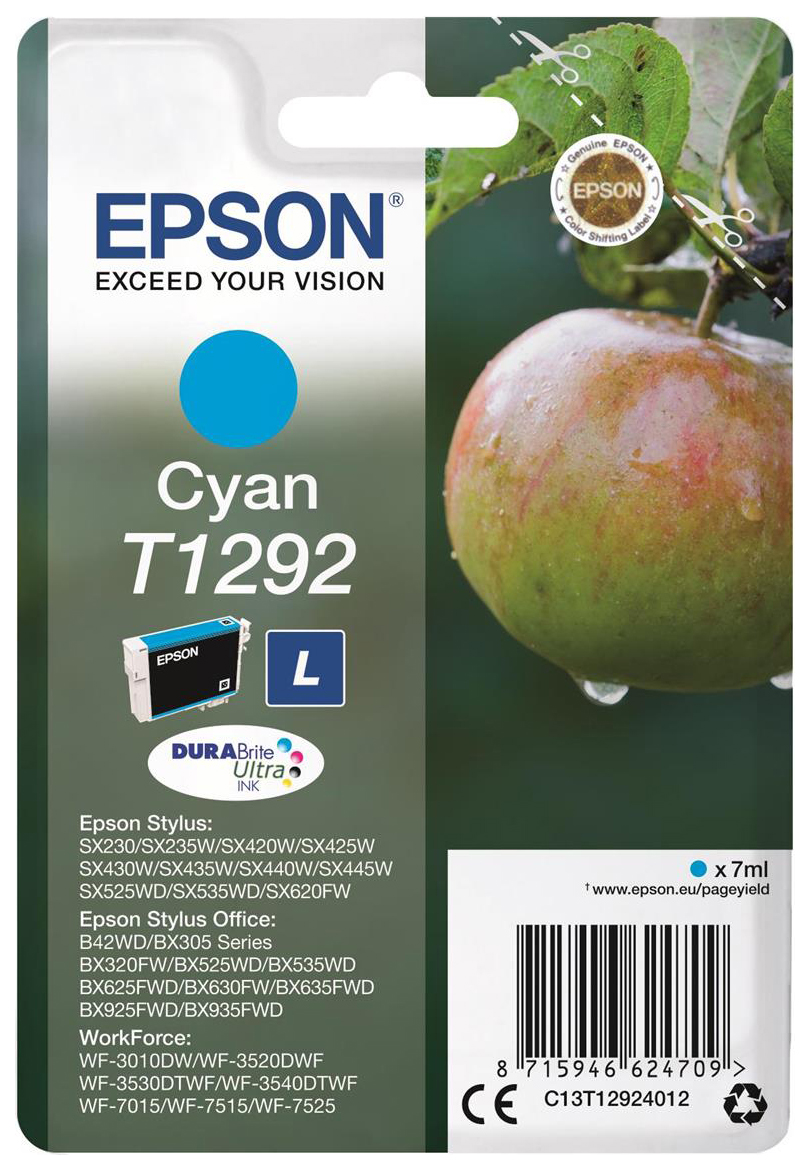 Картридж для струйного принтера Epson T1292 (C13T12924012) голубой, оригинал