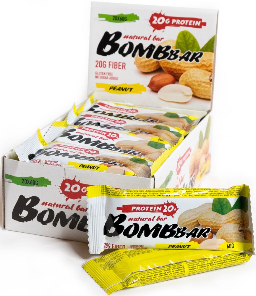 Купить протеиновый батончик Bombbar Bombbar Box (20 шт.), Арахис, цены на Мегамаркет | Артикул: 600000382961