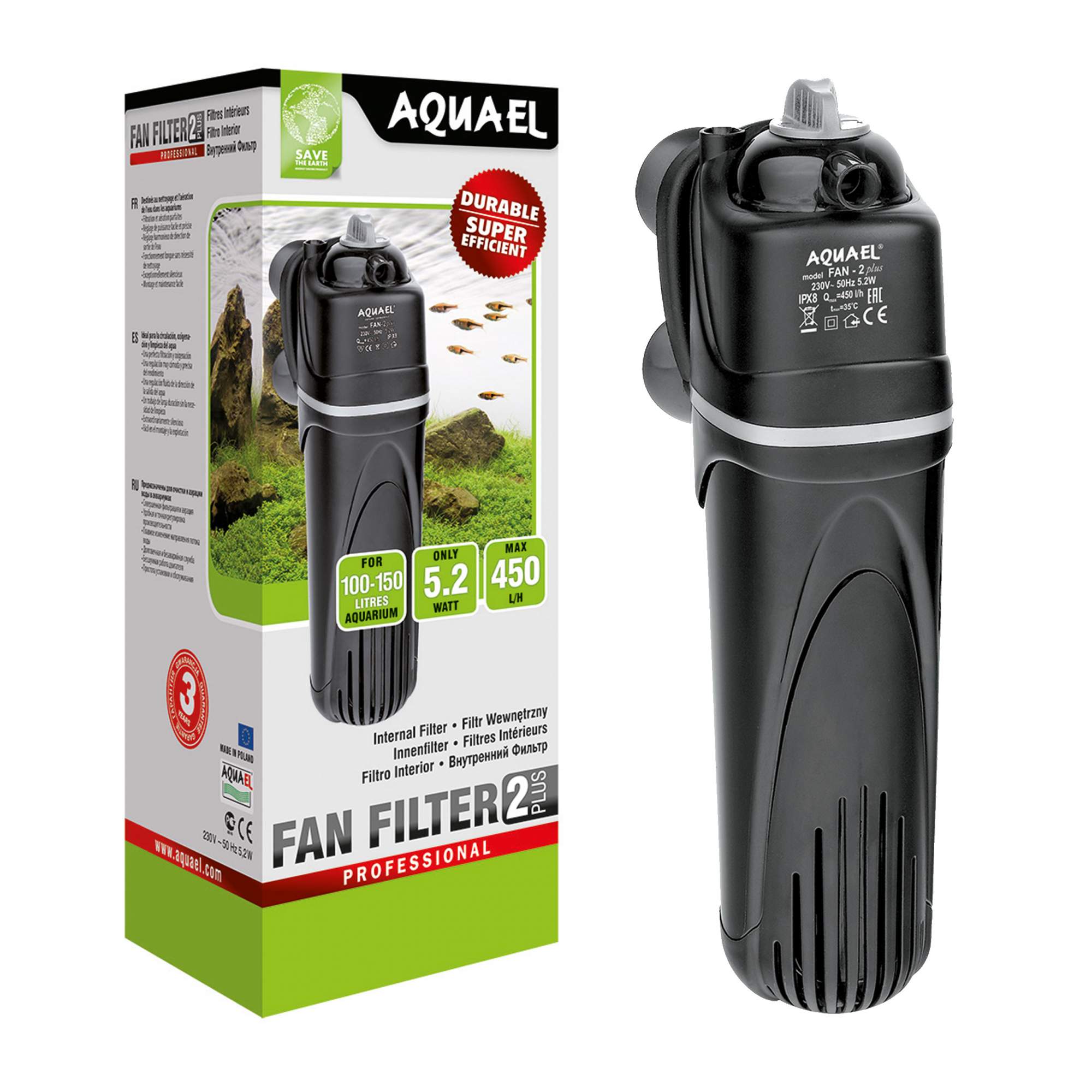 Фильтр для аквариума внутренний Aquael Fan-2 Plus, 450 л/ч, 5,2 Вт
