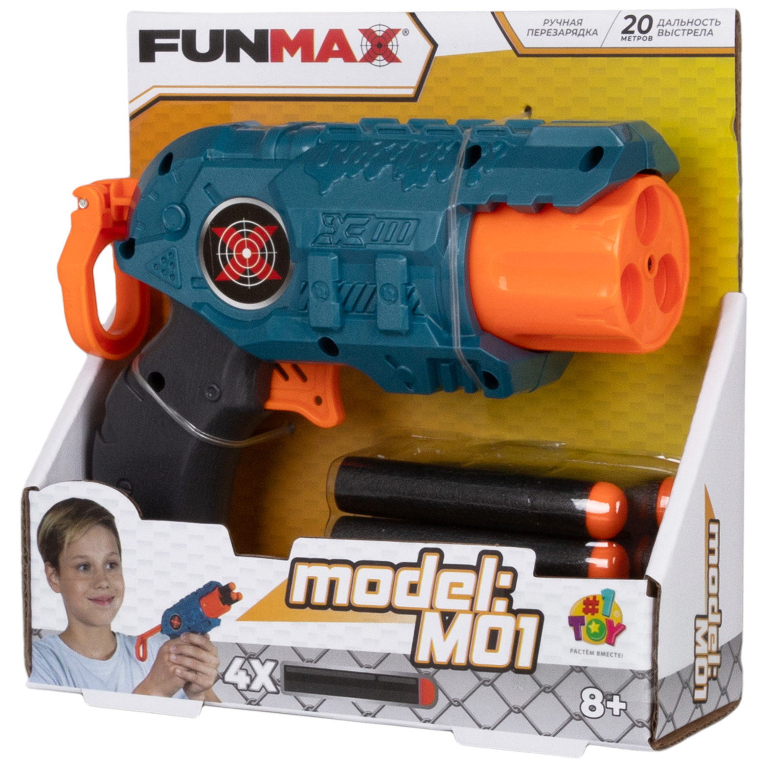 Бластер игрушечный 1toy Funmax M01 механич, 3 ствола, в компл 4 EVA снаряда  - купить в МТК АЛИСА, цена на Мегамаркет