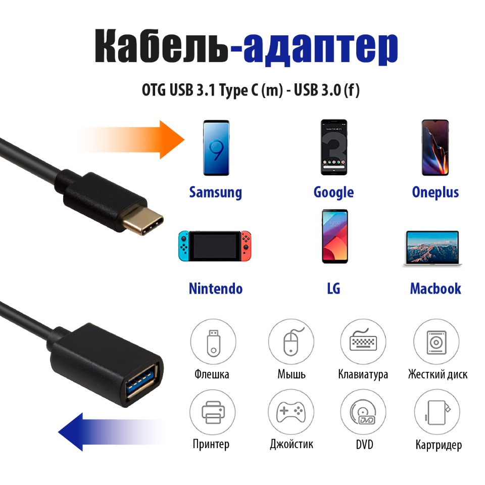 Адаптер USB Type C Male to USB 3.0 Female OTG кабель,длина 0,2  метра/Belsis/BW8907, купить в Москве, цены в интернет-магазинах на  Мегамаркет