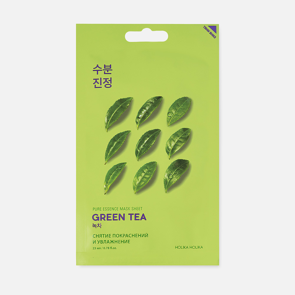 Купить маска для лица Holika Holika Pure Essence Mask Sheet Green Tea с чаем, тканевая 23 мл, цены на Мегамаркет | Артикул: 100029400398