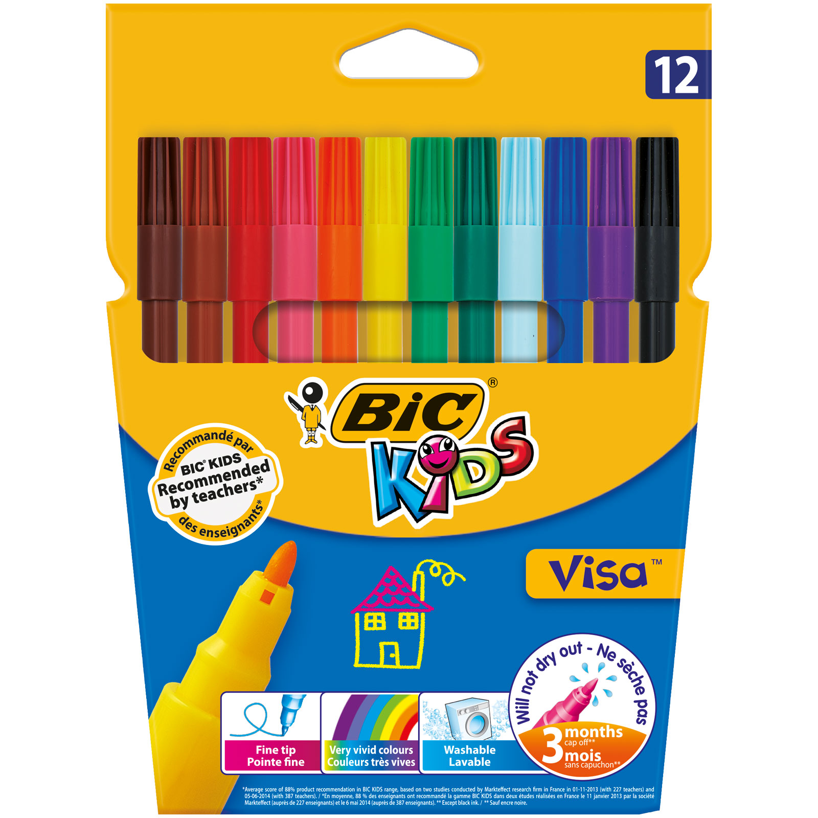 Купить фломастеры цветные BIC Kids Visa Коробка x12, цены на Мегамаркет | Артикул: 100002563963