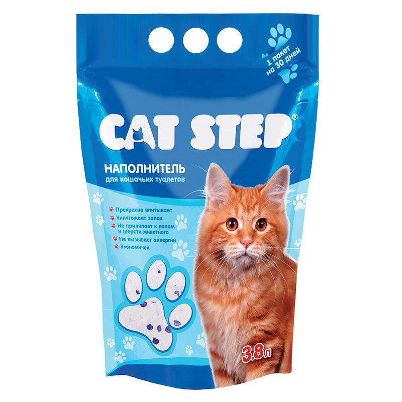 Впитывающий наполнитель для кошек Cat Step силикагелевый, 1.7 кг, 3.8 л