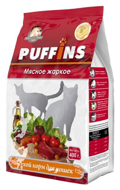 Сухой корм для кошек Puffins, Мясное жаркое, 0,4кг
