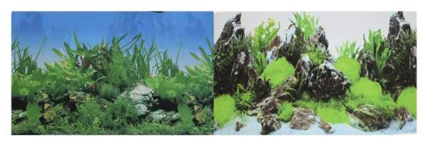Фон для аквариума Prime Растительный/Скалы с растениями, винил, 150x60 см