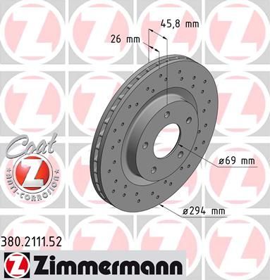 Тормозной диск ZIMMERMANN 380.2111.52 - купить в Москве, цены на Мегамаркет | 600000331667
