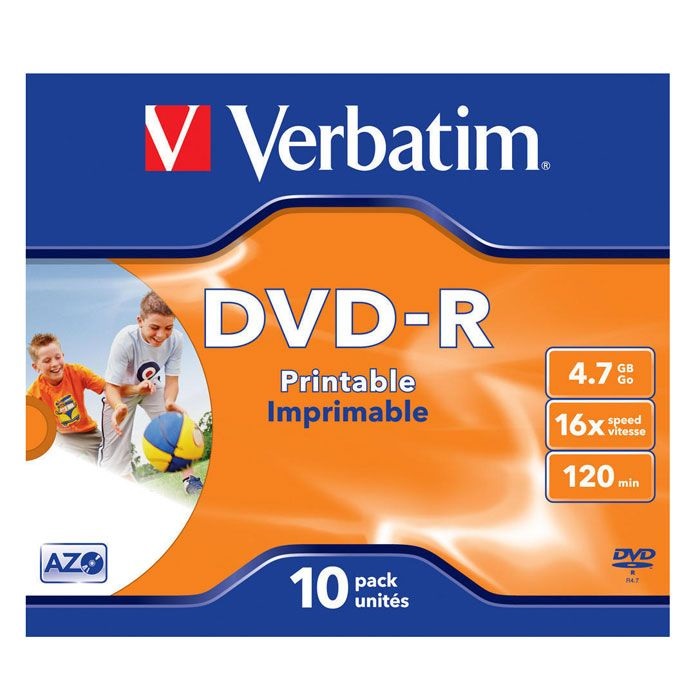 Verbatim Диски DVD-R 16x 4.7Gb Jewel 10шт Printable Verbatim 43521