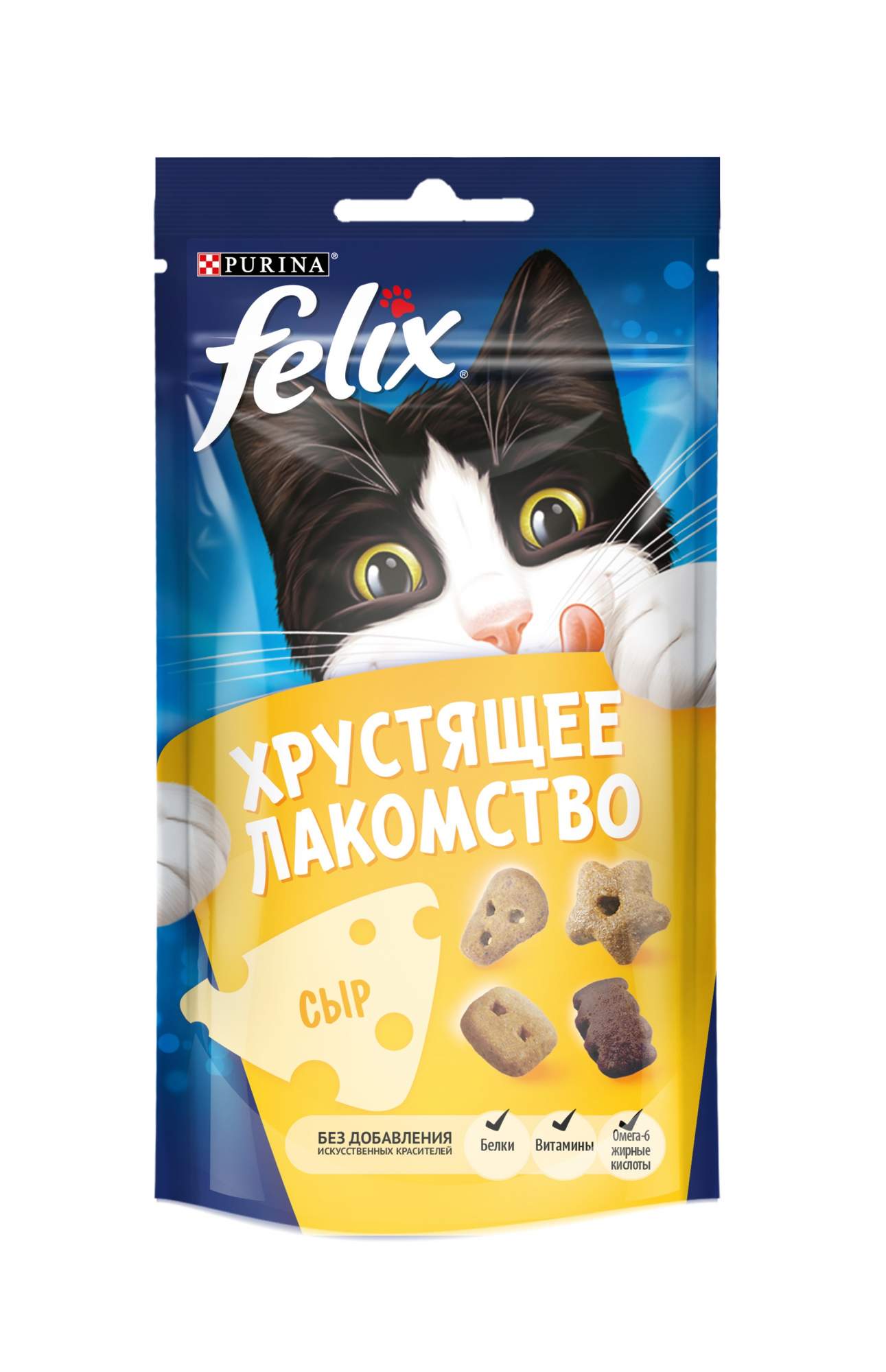Лакомство для кошек Felix Хрустящее Лакомство фигурки, сыр, 8 шт по 60 г