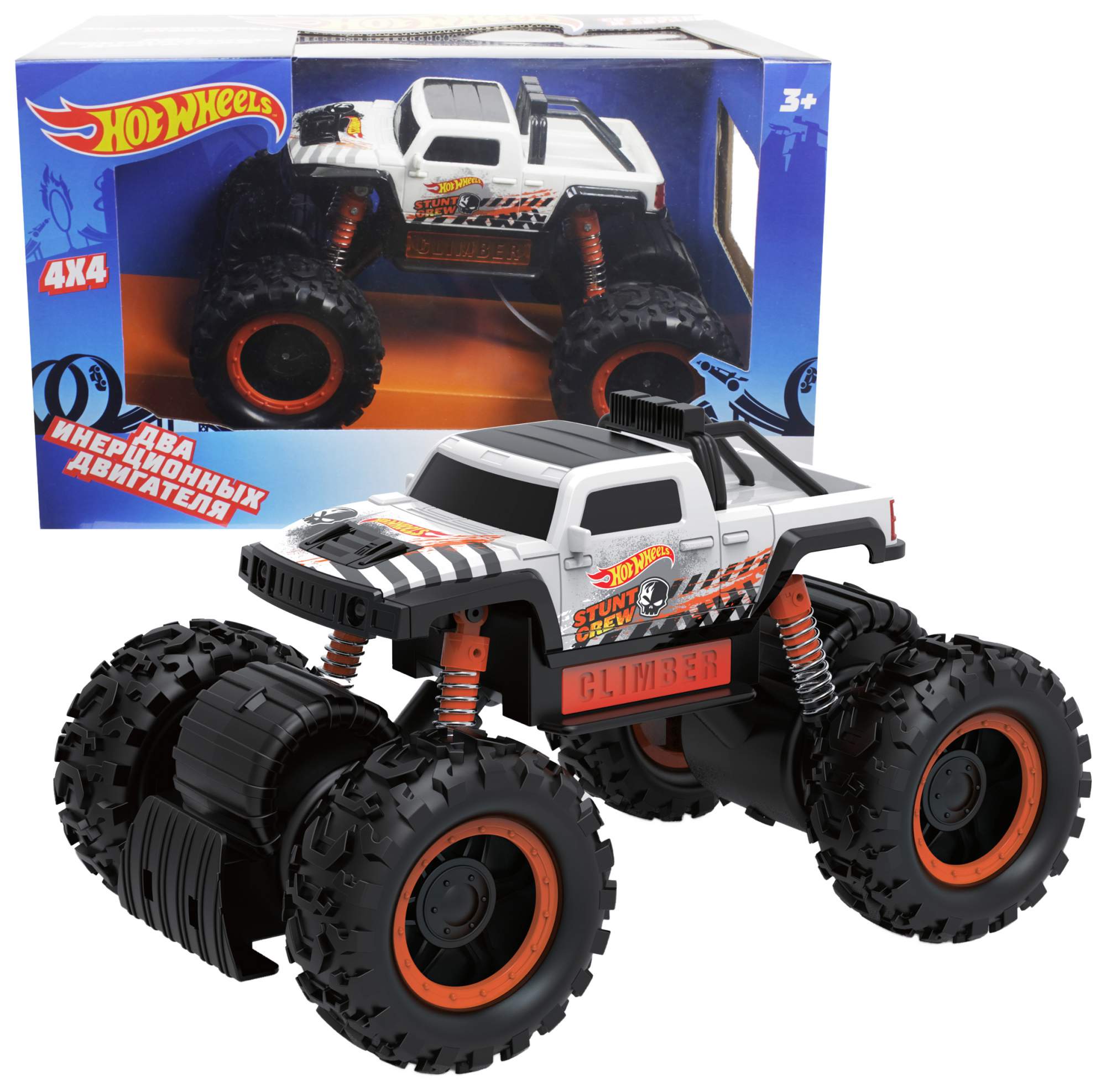 Интерактивная игрушка Mattel Hot Wheels монстр-трак фрикционный, 1:16 белый  – купить в Москве, цены в интернет-магазинах на Мегамаркет