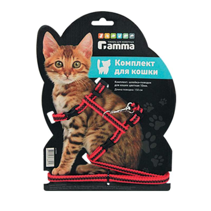 Шлейка с поводком для кошек Gamma обхват 18-23 см, в ассортименте