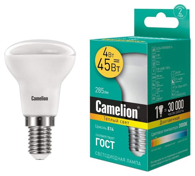 Лампочка Camelion LED4-R39/830/E14