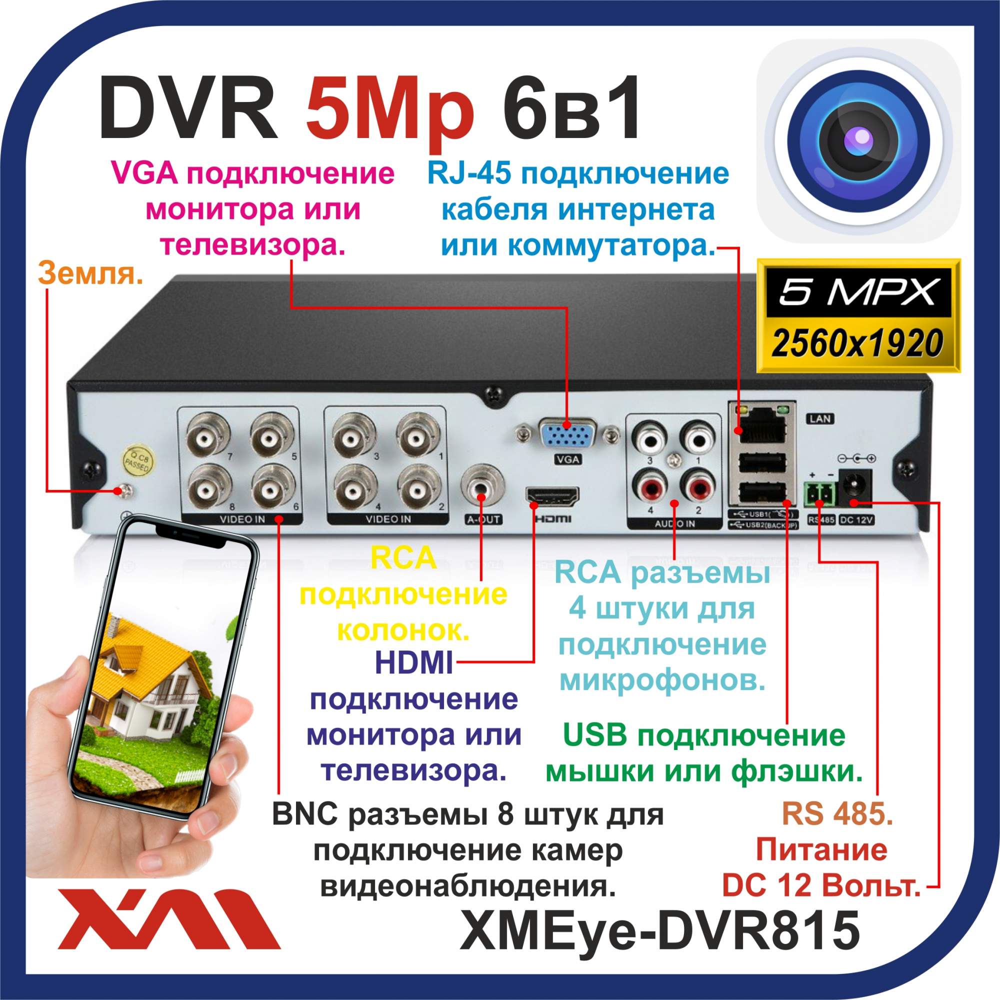 Регистратор для камер видеонаблюдения XMEye-DVR815 (AHD, XVI, CVI, TVI,  CVBS, IP) 8 Видео. – купить в Москве, цены в интернет-магазинах на  Мегамаркет