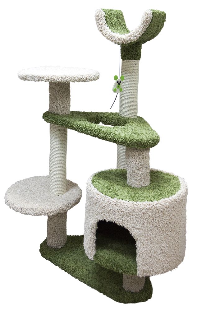 Комплекс для кошек Зооник, многоуровневый, ковролин, зеленый, 103х62х130см