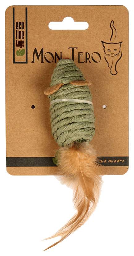 Дразнилка для кошек Mon Tero Мышь мята, перья, зеленый, коричневый, 7.6 см