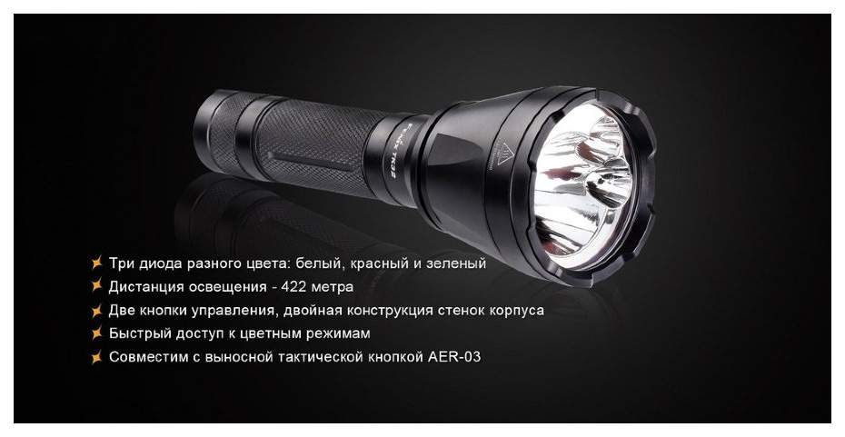 Туристический фонарь Fenix TK32 черный, 8 режимов