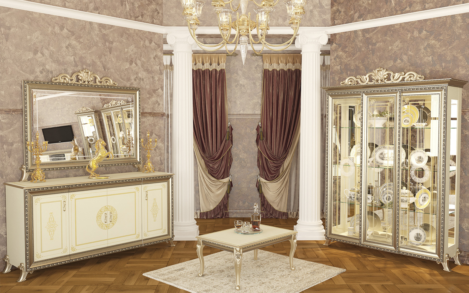 Зеркало Мэри-Мебель Версаль ГВ-06, цвет слоновая кость, 154х7х109 см.