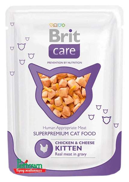 Влажный корм для котят Brit Care, кусочки в подливе с курицей и сыром, 24шт по 80г