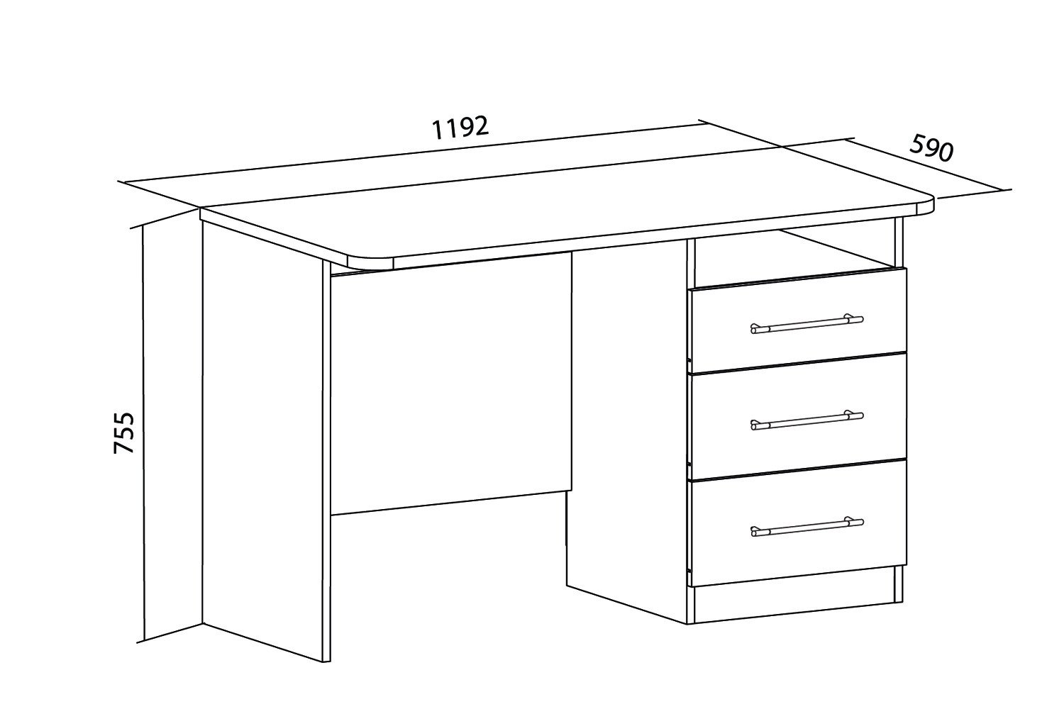 чертеж письменного стола с ящиками