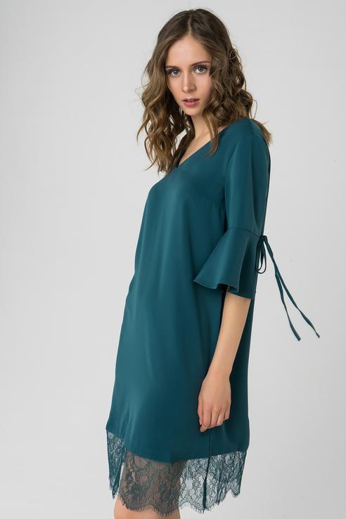 Платье ZARINA миди с вырезом на спине, оборками на рукавах и кружевом цв.зеленый р.42 RU