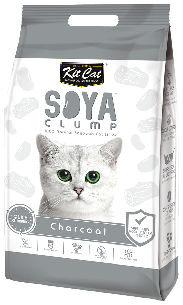 Комкующийся наполнитель туалета для кошек Kit Cat SoyaClump Soybean Litter Charcoal, 14 л
