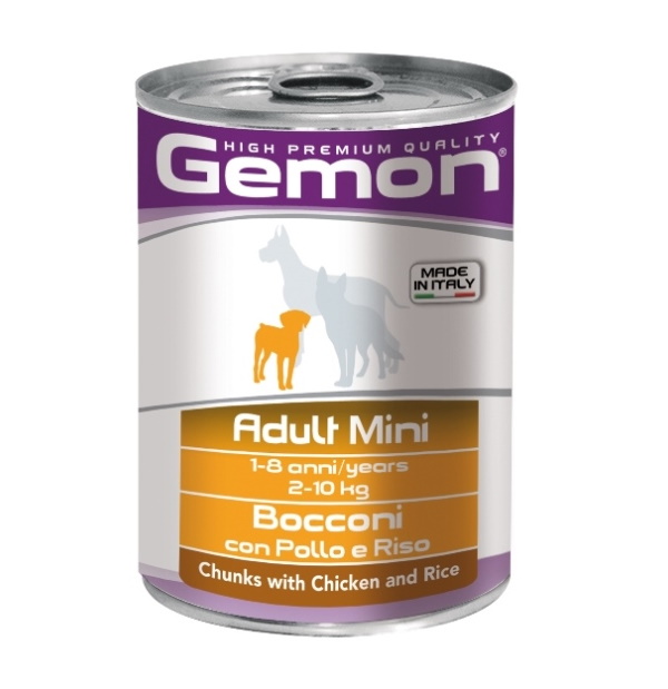 Консервы для собак Gemon Mini, кусочки курицы и рис, 415г