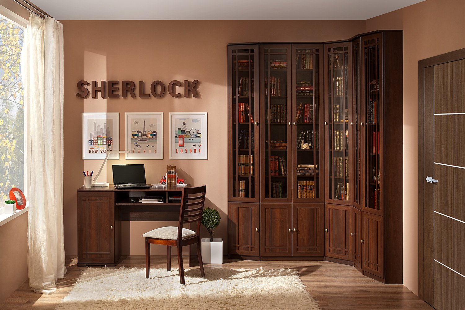 Шкаф книжный Hoff Sherlock 80095187 70,3х34,3х239,5, орех шоколадный