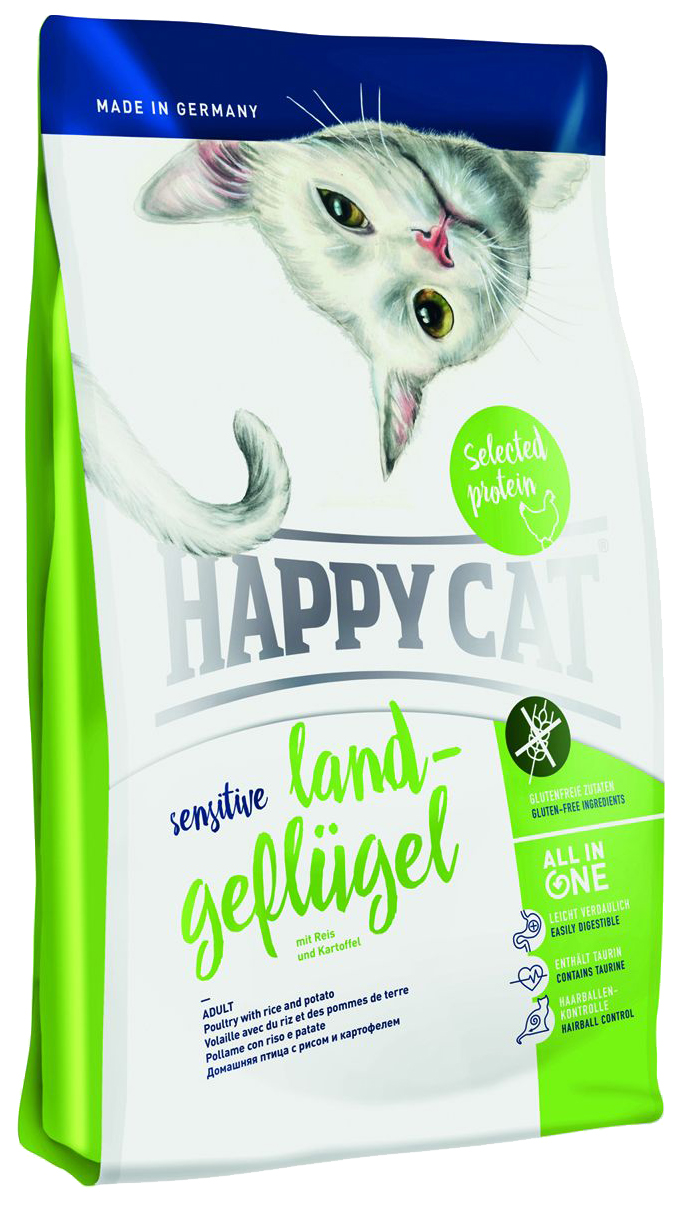 Сухой корм для кошек Happy Cat Sensitive, домашняя птица, 1,4кг