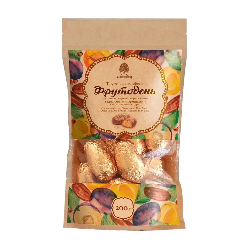 Фруктовые конфеты "Фрутодень" с кедровыми орехами, Сибирский кедр. 200 г