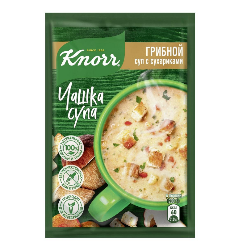 Суп Knorr Чашка грибной с сухариками сухая смесь 15,5 г х 30 шт. - купить в АО "Парфюм" (со склада продавца), цена на Мегамаркет