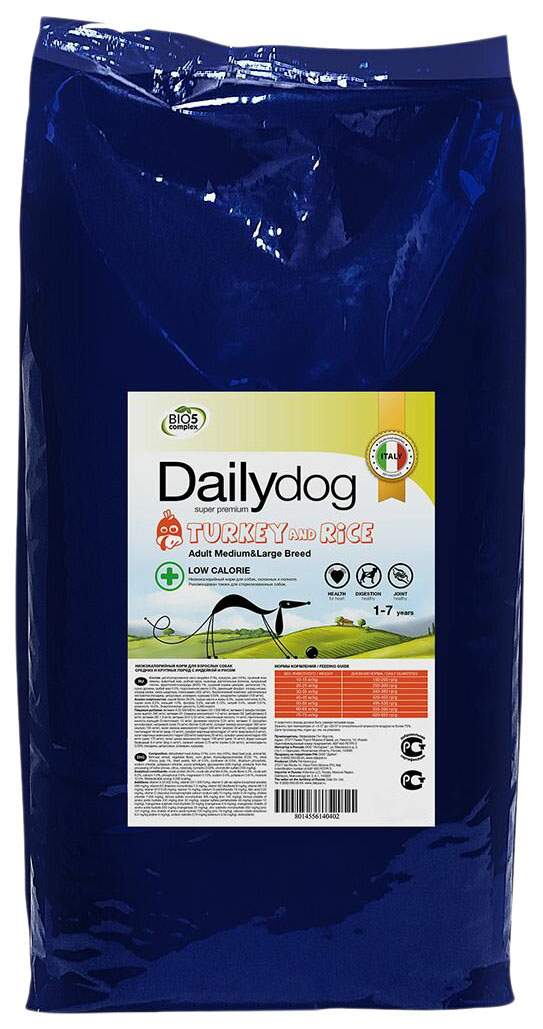 Сухой корм для собак Dailydog Senior Medium Large Breed, для пожилых, индейка и рис, 12кг