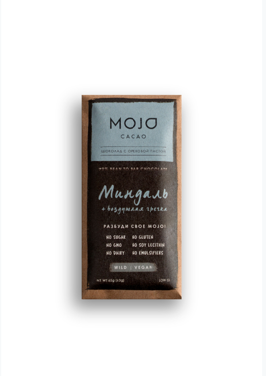 Горький шоколад 72% Mojo Cacao с шоколадно-ореховой пастой со вкусом миндаль