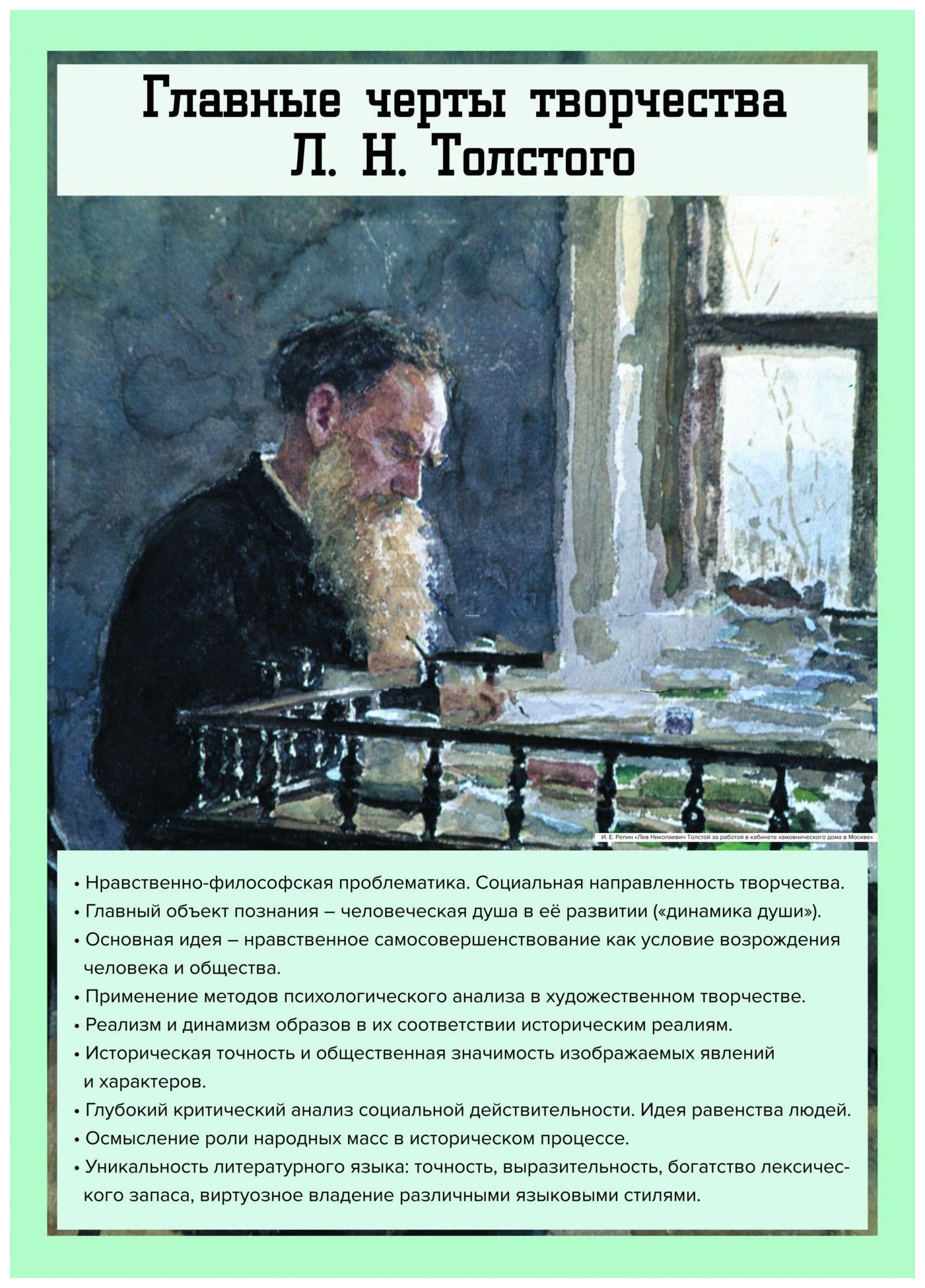 Литература в школе, Творчество Л,Н, Толстого, 1-11 классы: 12 плакатов с методическими ...