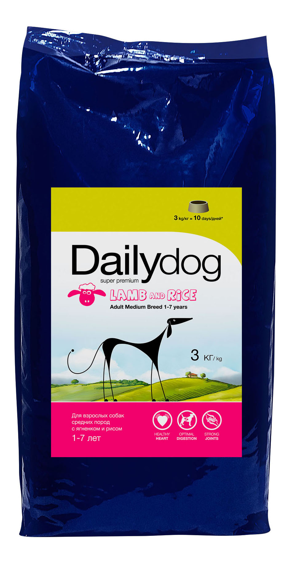 Сухой корм для собак Dailydog Adult Medium Breed, для средних пород, ягненок и рис, 3кг