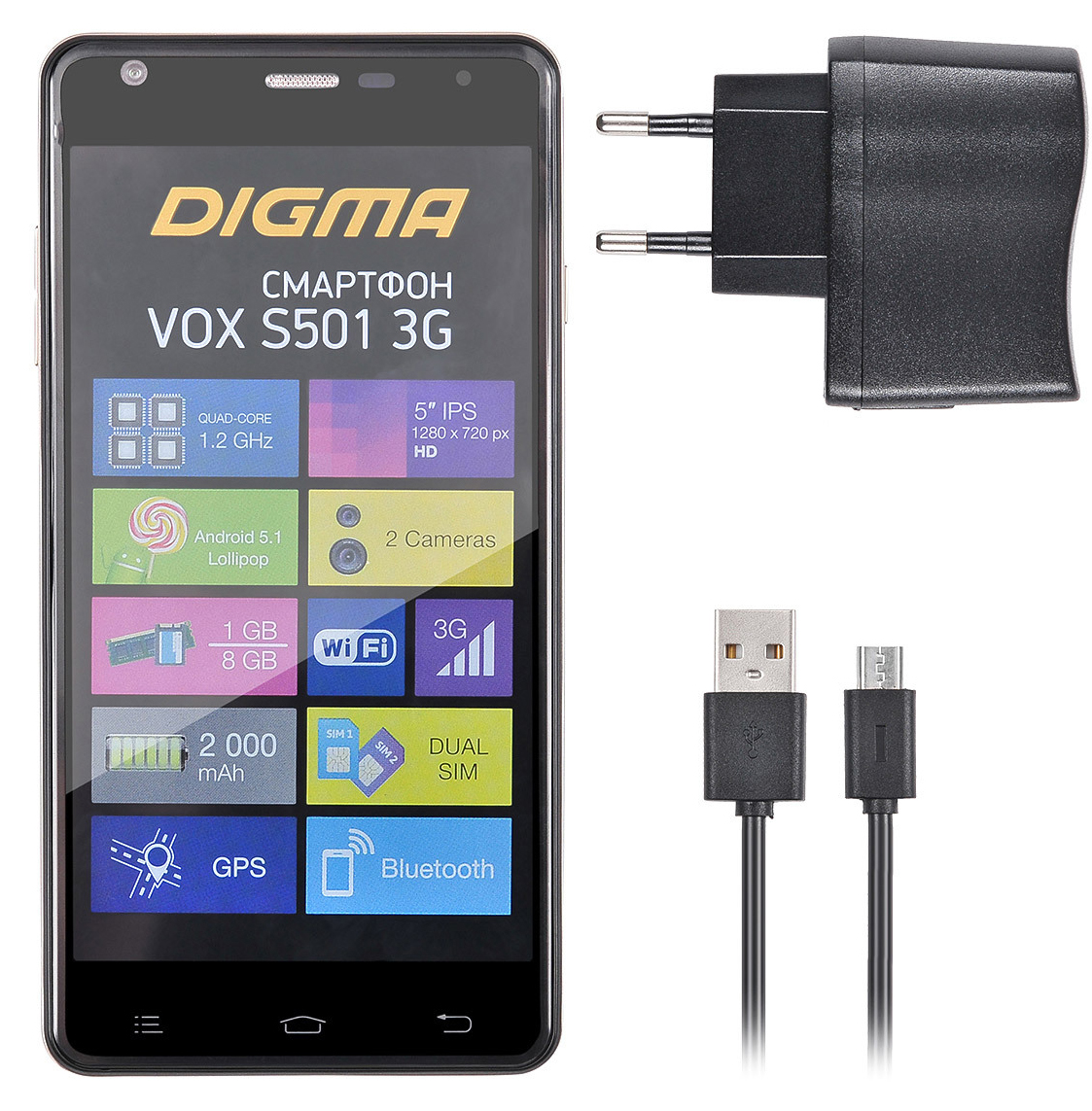 Смартфон DIGMA VOX S501 3G 1/8GB Graphite (VS5002PG) – купить в Москве,  цены в интернет-магазинах на Мегамаркет