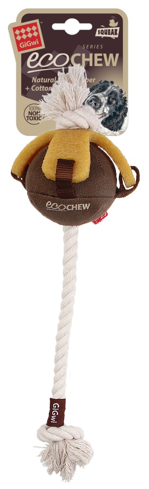 Апорт для собак GiGwi Мяч на веревке, белый, коричневый, длина 6 см