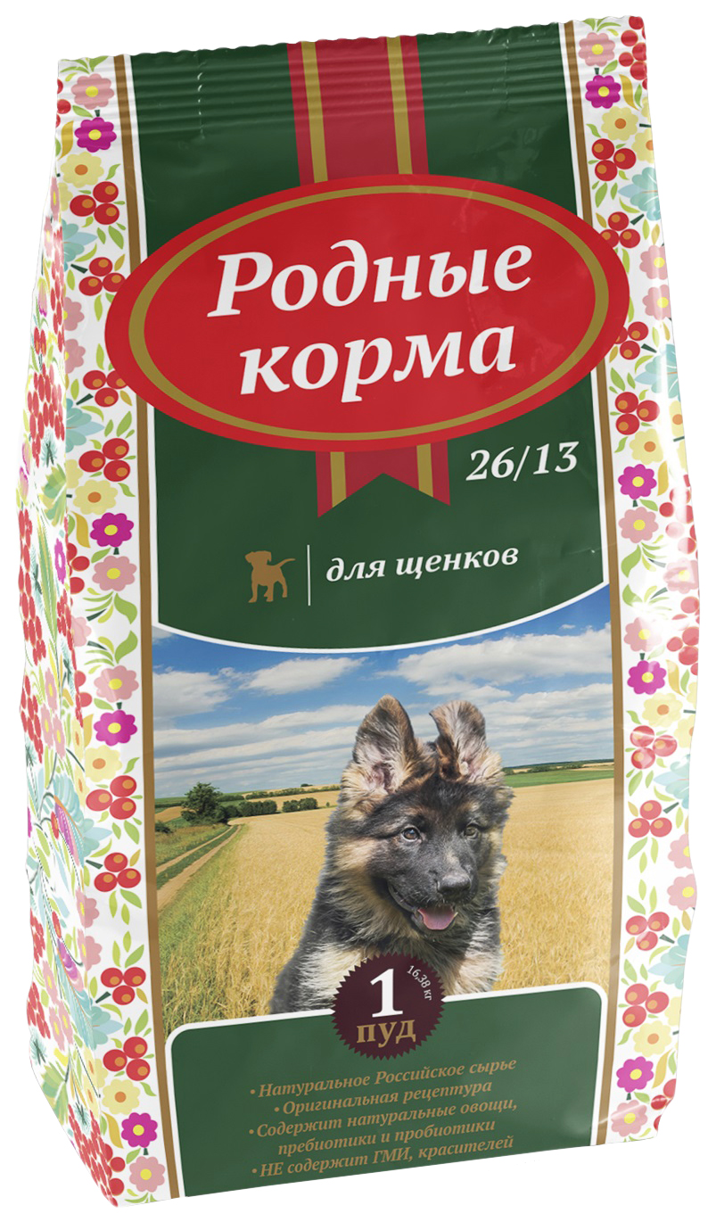 Сухой корм для щенков Родные корма, все породы, курица, 16,38кг