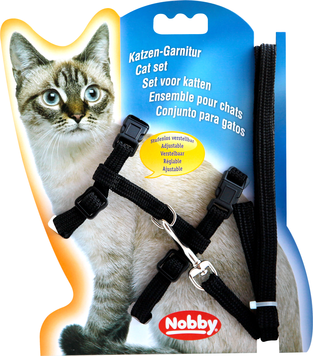 Шлейка с поводком для кошек Nobby обхват 18-23 см, черный